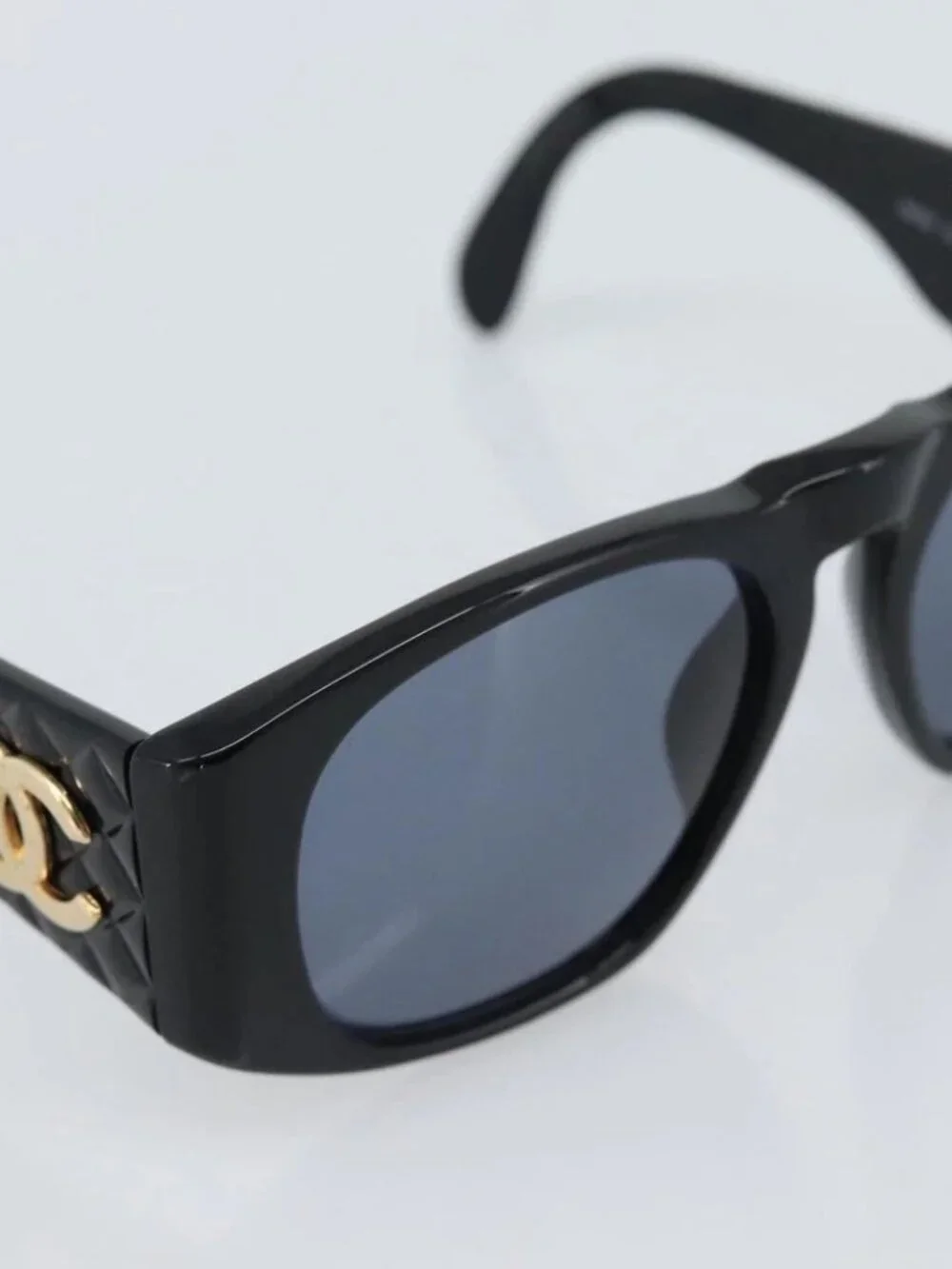 CHANEL COCO Mark Sunglasses plastic Black CC Auth 188635M